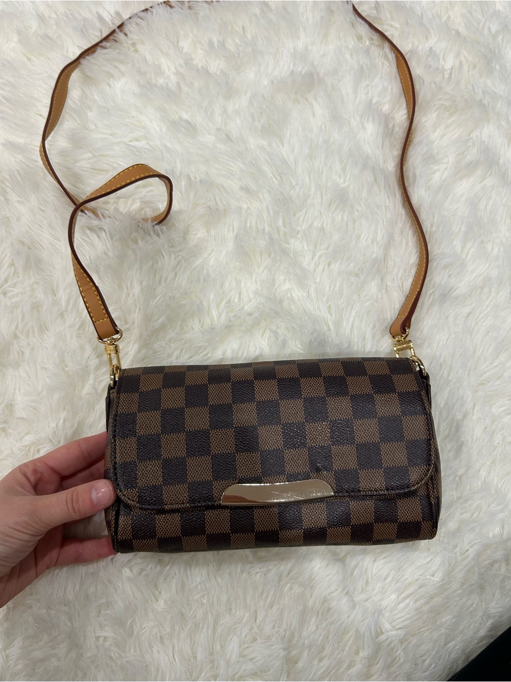 Checkered Brown Crossbody Shoulder Bag - Women's Bag